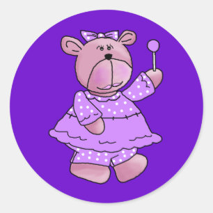 Girls Kid's Purple Lollipop Bear Classic Round Sticker