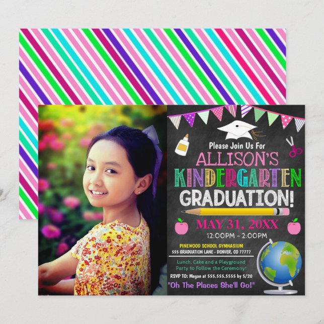 Girl's Kindergarten Graduation Invitation  (Front/Back)