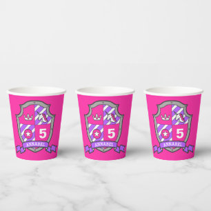 Girls knights birthday personalised pink kid party paper cups