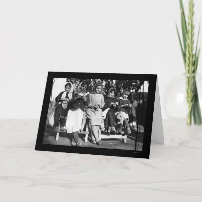 Girls Knitting in Albania 1923 Card (Front)