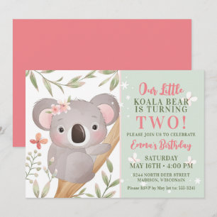 Girls Koala Birthday Party Invitation