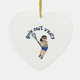 Girls Lacrosse Blue Ceramic Tree Decoration