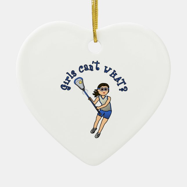 Girls Lacrosse Blue Ceramic Tree Decoration (Front)