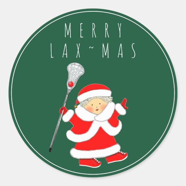 Girls Lacrosse Christmas Holiday Classic Round Sticker (Front)