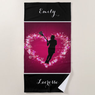 Girls Lacrosse Floating Hearts Beach Towel