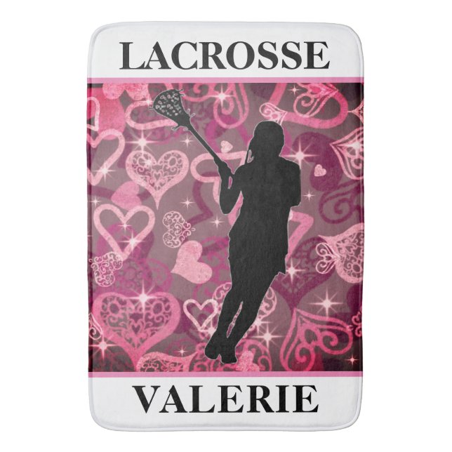 Girls Lacrosse Floating Rose Hearts   Bath Mat (Front Vertical)