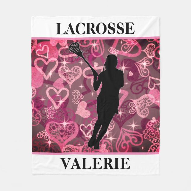 Girls Lacrosse Floating Rose Hearts Fleece Blanket (Front)
