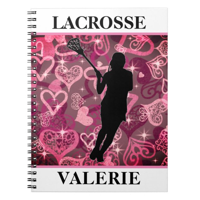 Girls Lacrosse Floating Rose Hearts  Notebook (Front)
