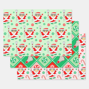 Girls Lacrosse Holiday Gift Wrapping Paper Sheet