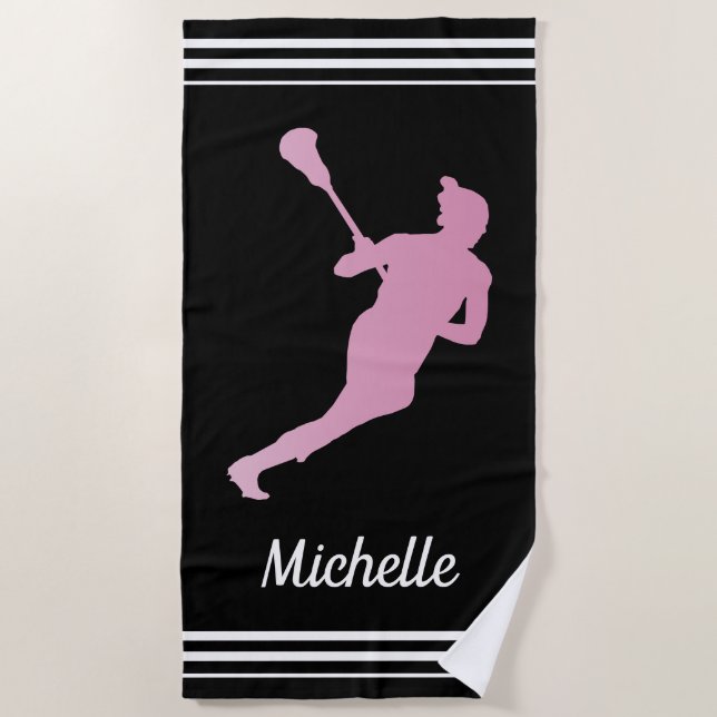 Girls Lacrosse Personalised  Beach Towel (Front)