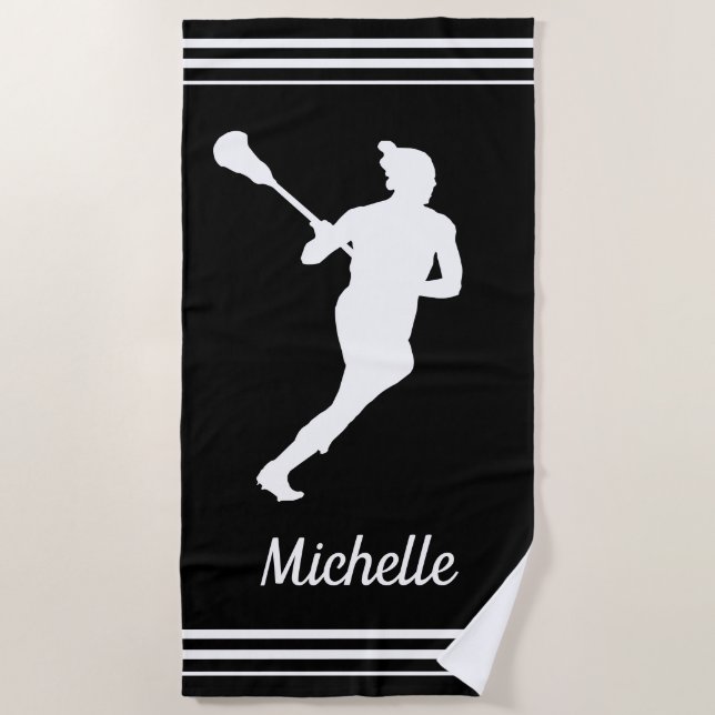 Girls Lacrosse Personalised  Beach Towel (Front)
