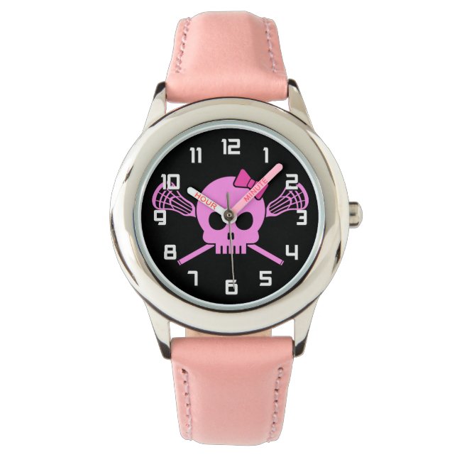 Girl's Lacrosse Pink Skull watch (Front)