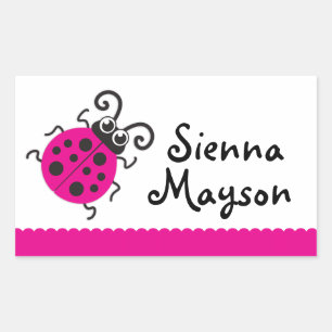 Girls ladybug name white pink id label sticker