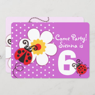 Girls ladybug party purple invitation