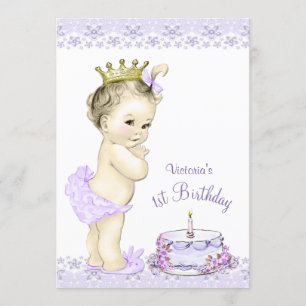Girls Lavender First Birthday Invitations