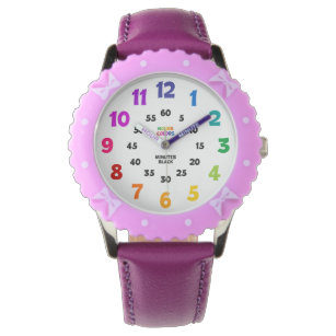 Girls Learn to Tell Time Purple Rainbow Sport Watch Zazzle