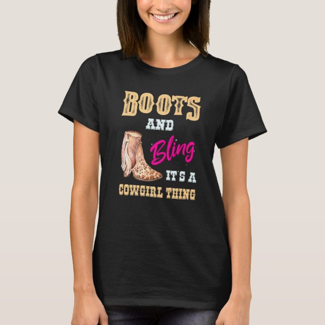 Girls Leopard Boots Bling Its A Cowgirl Thing Cute T-Shirt (Front)