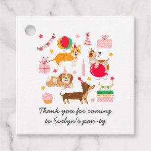 Girl's Let's Pawty Cute Dogs Birthday Favor Tags