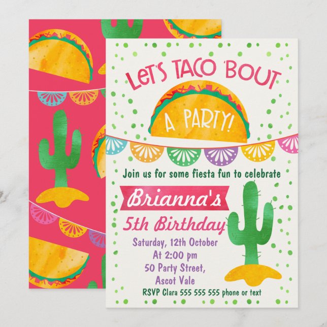 Girls Let's Taco 'bout A Party Birthday Invitation (Front/Back)