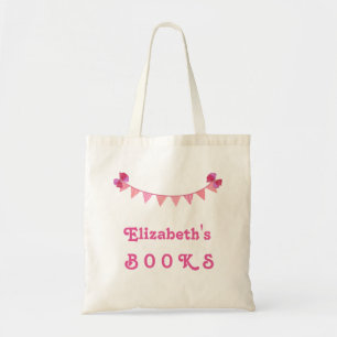 Girl's Library Book Bag Pink Bunting Banner V01
