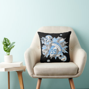 girls light blue grey volleyballs stars  cushion