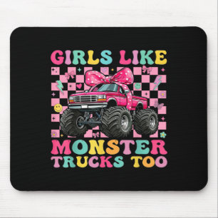 Girls like monster trucks too pink bow truck forGi Mouse Mat