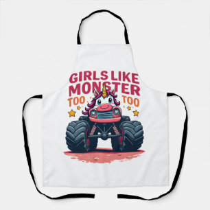 Girls Like Monster Trucks Too Vintage Unicorn Mons Apron