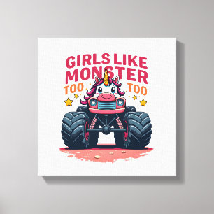 Girls Like Monster Trucks Too Vintage Unicorn Mons Canvas Print