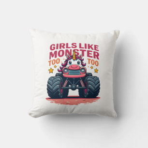 Girls Like Monster Trucks Too Vintage Unicorn Mons Cushion