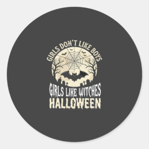 Girls Like Witches Halloween Bat Design_1 Classic Round Sticker