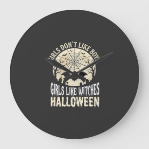 Girls Like Witches Halloween Bat Design_1 Large Clock