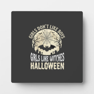 Girls Like Witches Halloween Bat Design_1 Plaque
