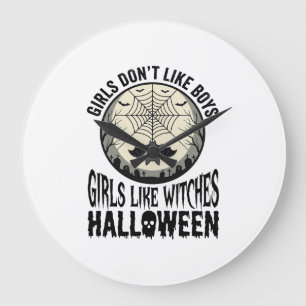Girls Like Witches Halloween Vintage Vector Design Large Clock