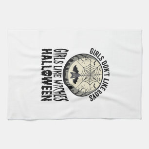 Girls Like Witches Halloween Vintage Vector Design Tea Towel