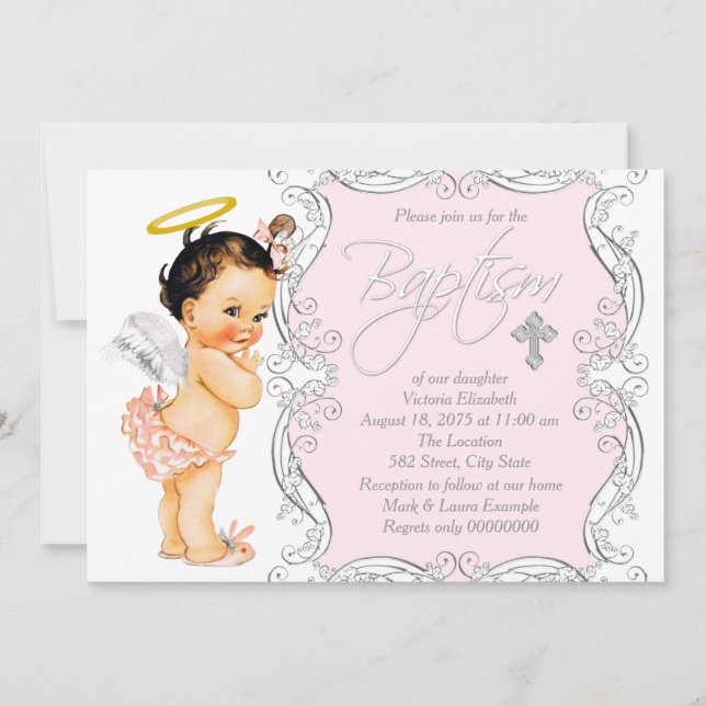 Girls Little Angel Baptism Christening Invitation (Front)