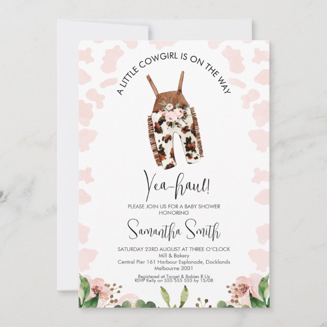 Girls Little Cowgirl On The Way Baby Shower Invitation (Front)