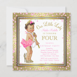 Girls Little Lady 4th Birthday Party Pink Gold Invitation