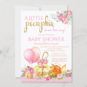 Girls Little Pumpkin Fall Baby Shower Invitations