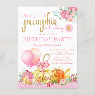 Girls Little Pumpkin First Birthday Invitation