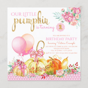 Girls Little Pumpkin First Birthday Invitations