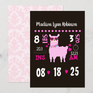 Girls llama  Photo Birth Announcement