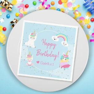 Girls Llamacorn Unicorn Happy Birthday Party Napkin