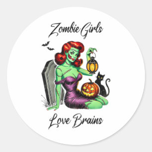 Girls Love Brains Retro Vintage Pin-up Nerd Hallow Classic Round Sticker