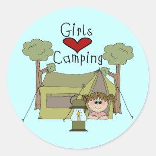 Girls Love Camping Classic Round Sticker