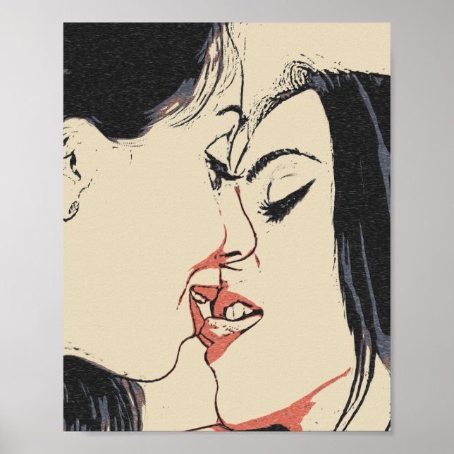 Girls love girls, sexy lesbian women kissing poster (Front)
