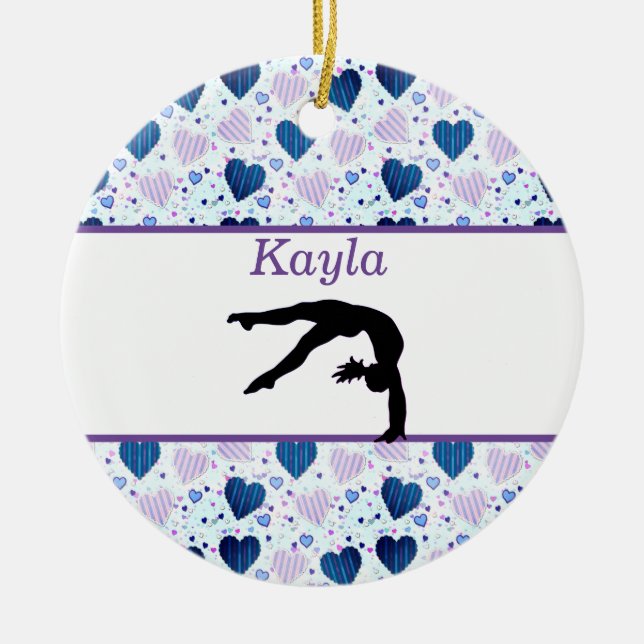 Girls Love Gymnastics Hearts Ceramic Tree Decoration (Front)