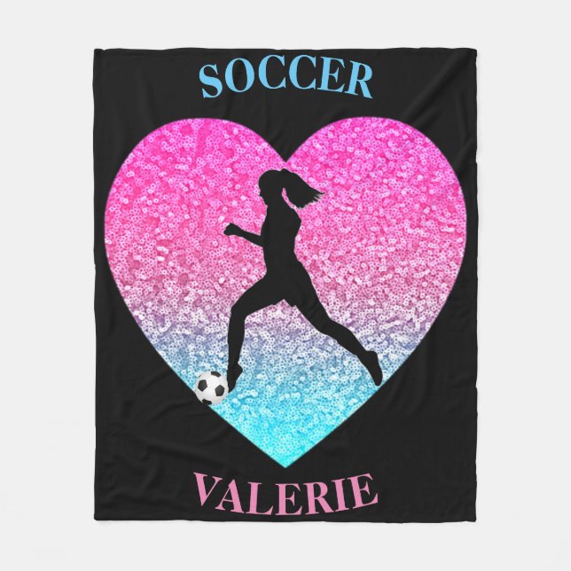 Girls Love Soccer Black Custom Fleece Blanket (Front)
