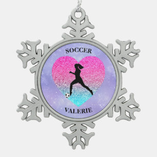 Girls Love Soccer Snowflake Pewter Christmas Ornament