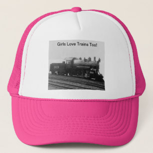 Girls Love Trains Too! Steam Engine Train Trucker Hat