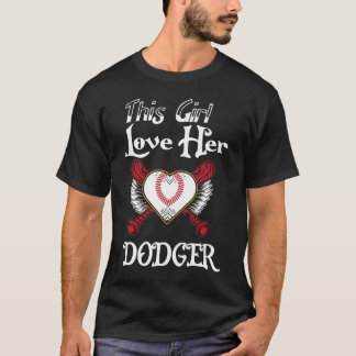 Girls Loves Her Dodger Baseball Sport Cute T-Shirt